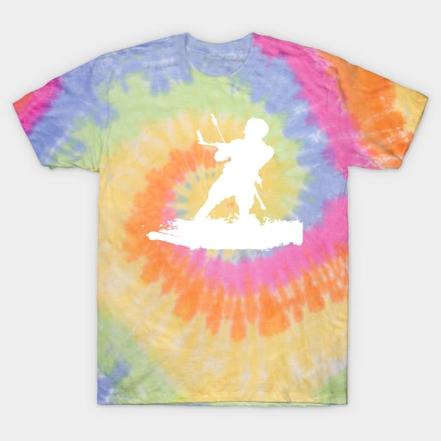 Kitesurfing Enthusiast Riding A Wave White Silhouette T-Shirt by taiche